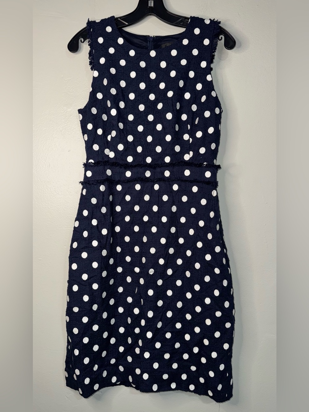 J. Crew Navy and White Polka Dot Sleeveless Sheath Dress